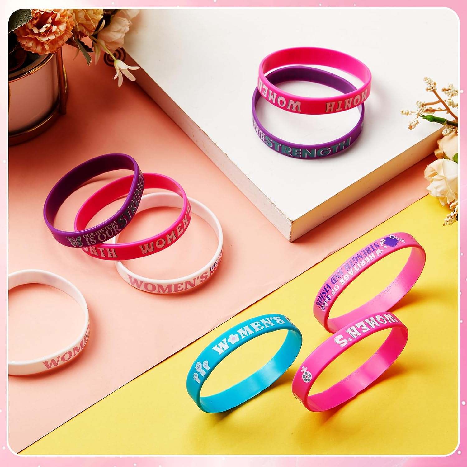 Soulchen 200 Pcs Women's History Month Silicone Bracelets Bulk Women's History Month Appreciation Gifts International Womens Day Decoration for Coworkers Office Supplies