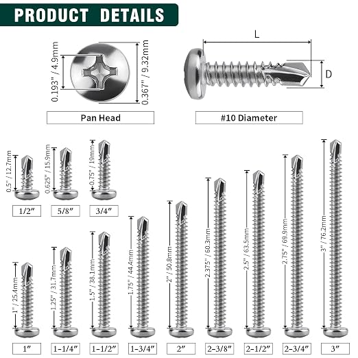 Tornillo Autoperforante #10 x 3/4" Cabeza Plana Phillips 100 Pzs miniatura 4