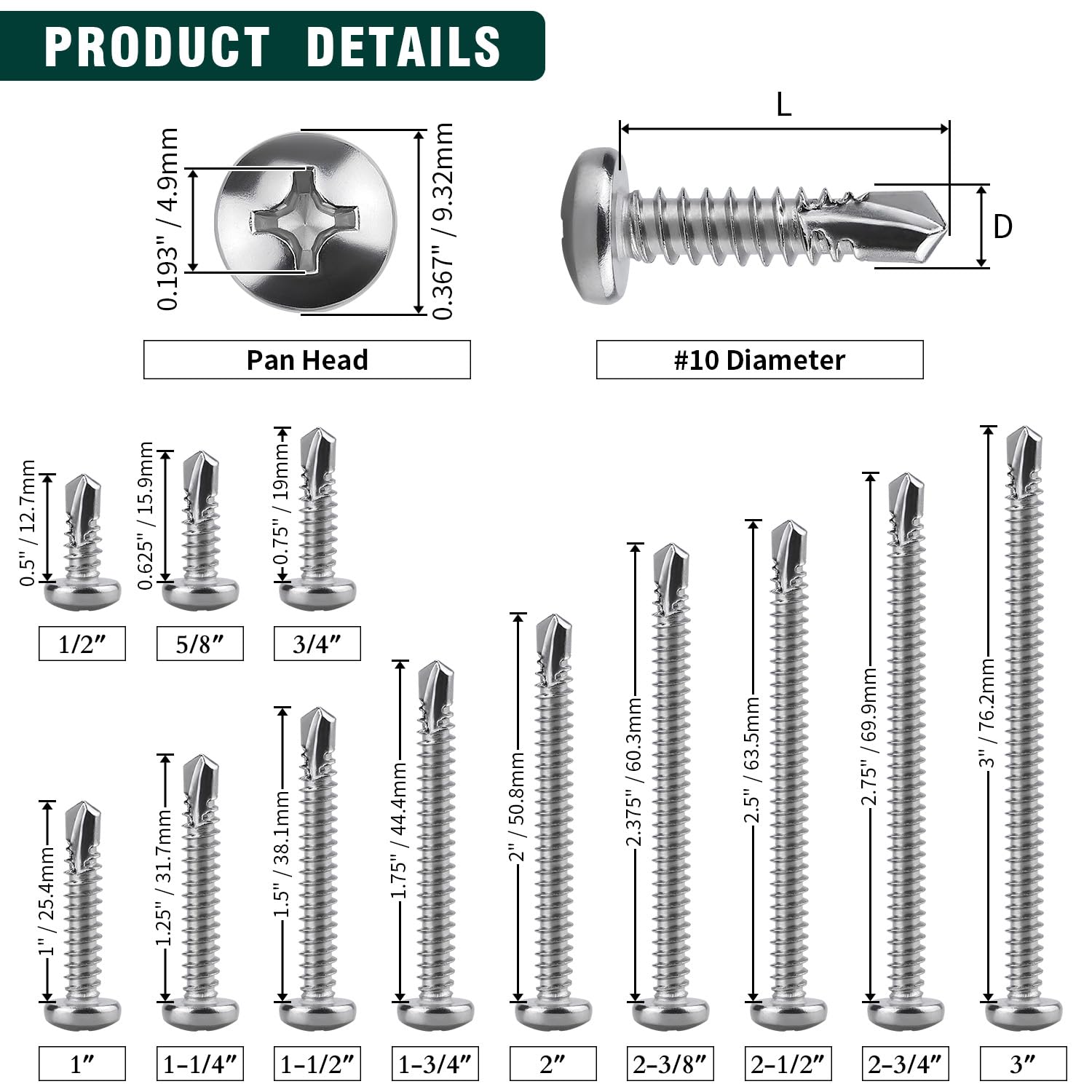 10x1 Stainless Steel Self Drilling Screws - 100 Pack -4