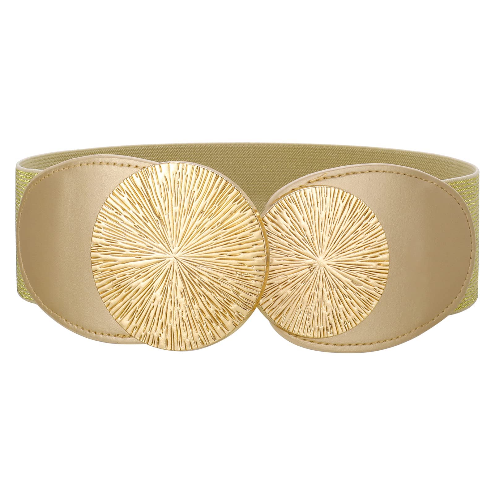 – SYOSI Women Elastic Belt, Fashion Stretchy Belt Women Wide Waist Belt Elastic Belt for Dresses Retro Skinny Waist Belt for Dress Shirt Jumpsuit Long Coat (Gold)