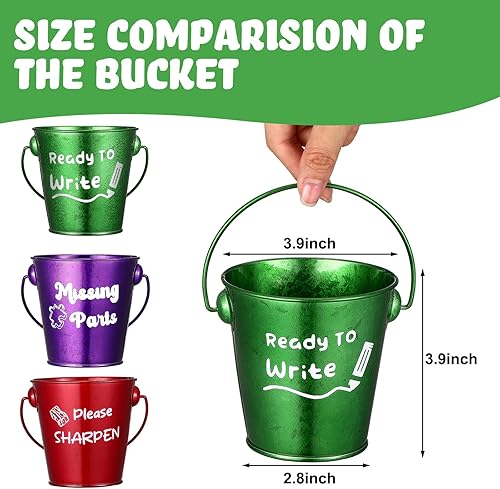 Miniatura 2 de Domensi Cubos de lápices afilados y opacos para el aula, cubos de metal pequeños con asa, suministros de organización de gestión de maestros,