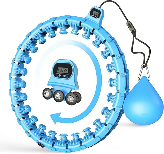 ZANOTY Weighted Smart Hula Hoop, Non-Drop Massage, Home Exercise, 24 Detachable Knots, Intelligent Rotation Count, 360° Smooth Rotation with Counter, Perfect for Adults and Children
