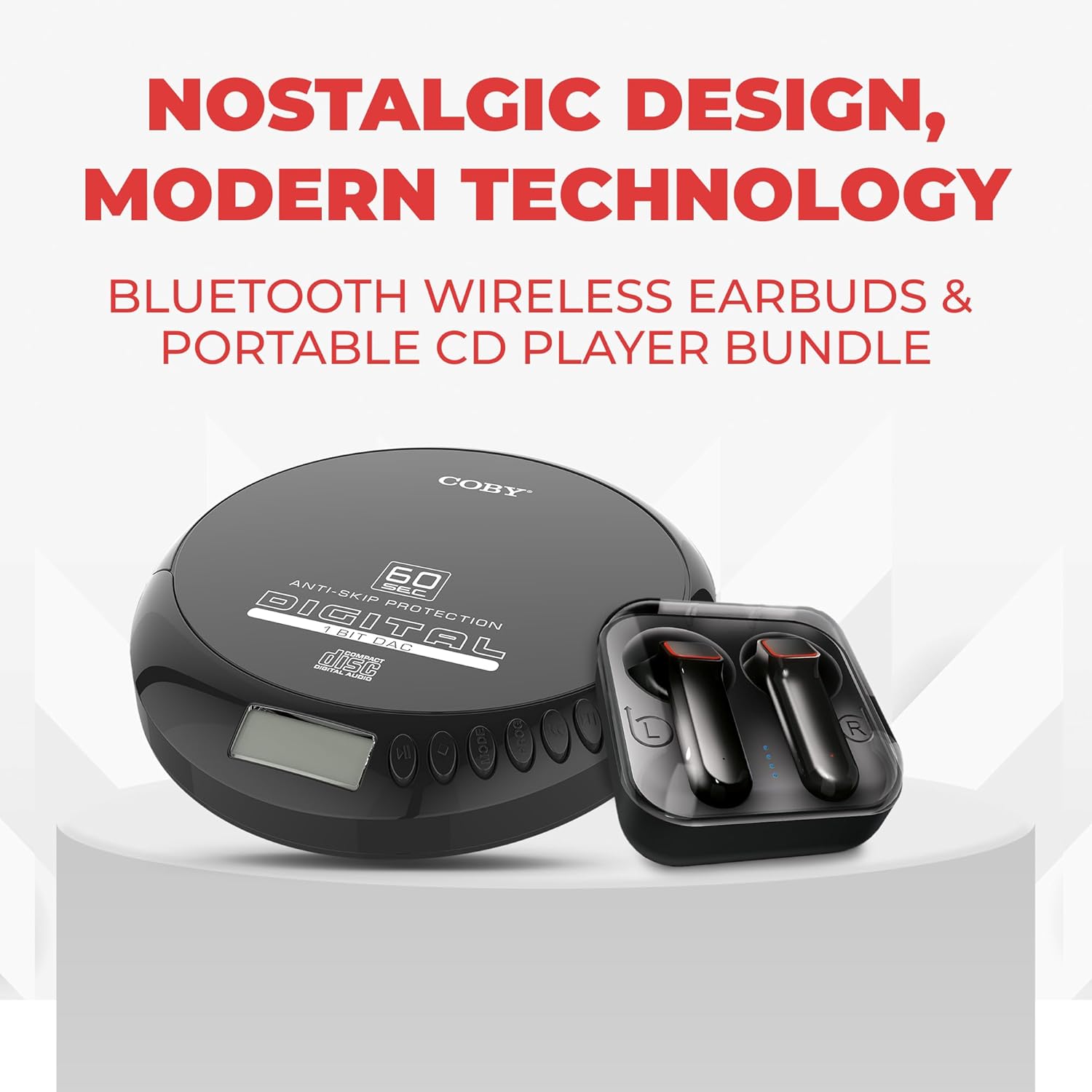 Depan view of Coby Portable CD Player