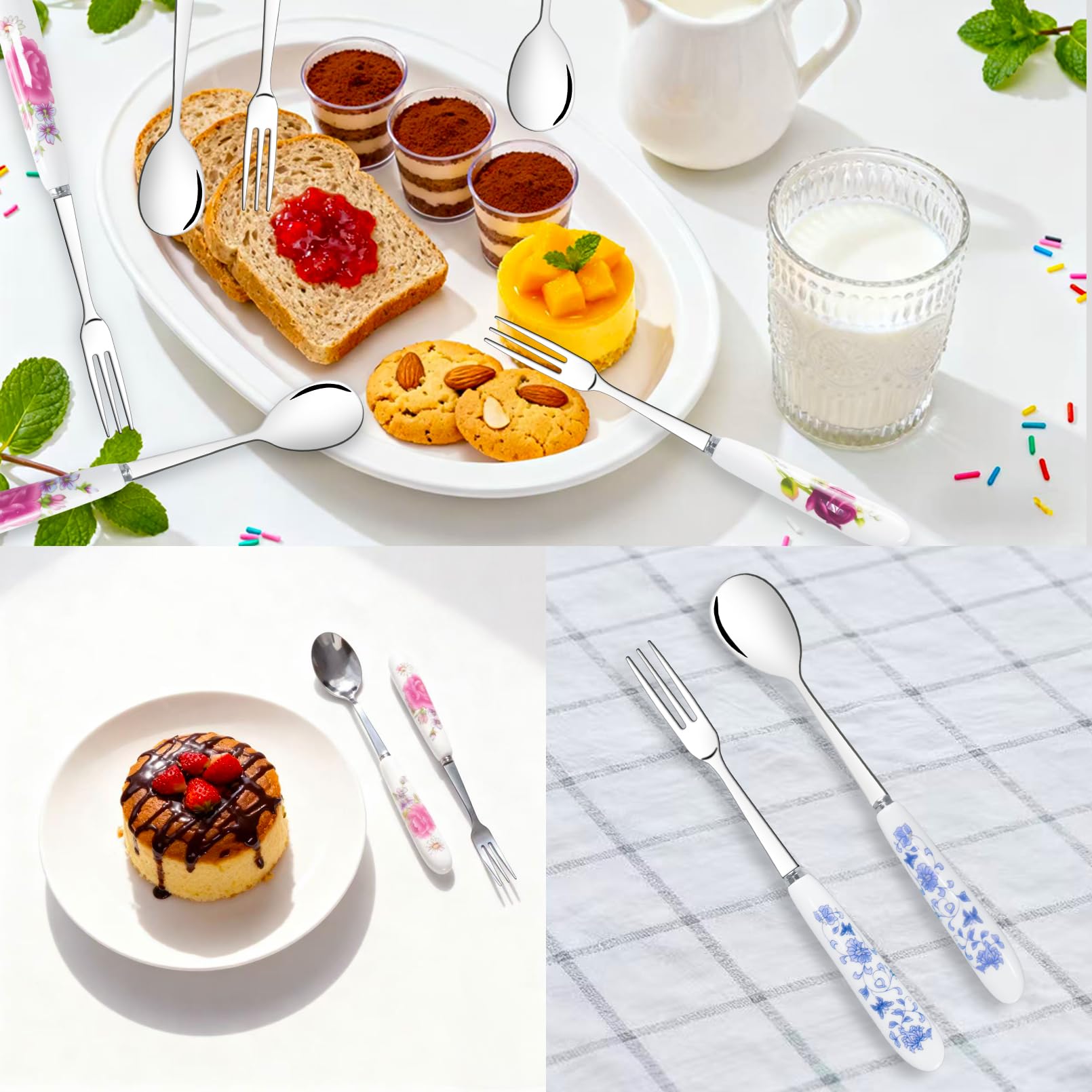 28 Pcs Dessert Forks and Spoons Silverware Set with Ceramic Handle — Amazon image 6