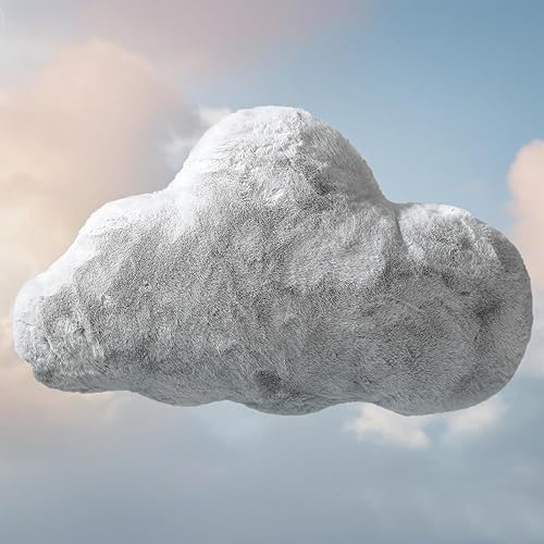 YRXRUS Cloud Pillows, Gray Cloud Shaped Pillow, Decorative Throw Pillow Gifts, Cute Plush Room Decor, Fluffy Faux Rabbit Fur 9.5"x16" Pillows for Living Bedroom Kids Room - 16×9.5 inches - Gray