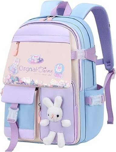 Miniatura 2 de Mochila de arco iris degradado para niñas,Mochila escolar para estudiantes con bolsa para bolígrafos,Bolsa de viaje para portátil con arcoíris