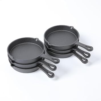 HAWOK Cast Iron Mini Skillet, Round Pan, Mini Server, DIA 5.3inch, 6 Pcs, Black