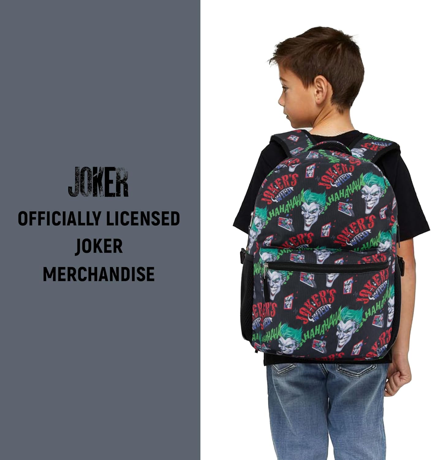 DC Comics Kids Joker Backpack - Batman, Superman, The Joker Superhero Bookbag for Boys Girls Toddlers and Adults - Laptop and Lunchbox Compatible School Bag (Joker Black)