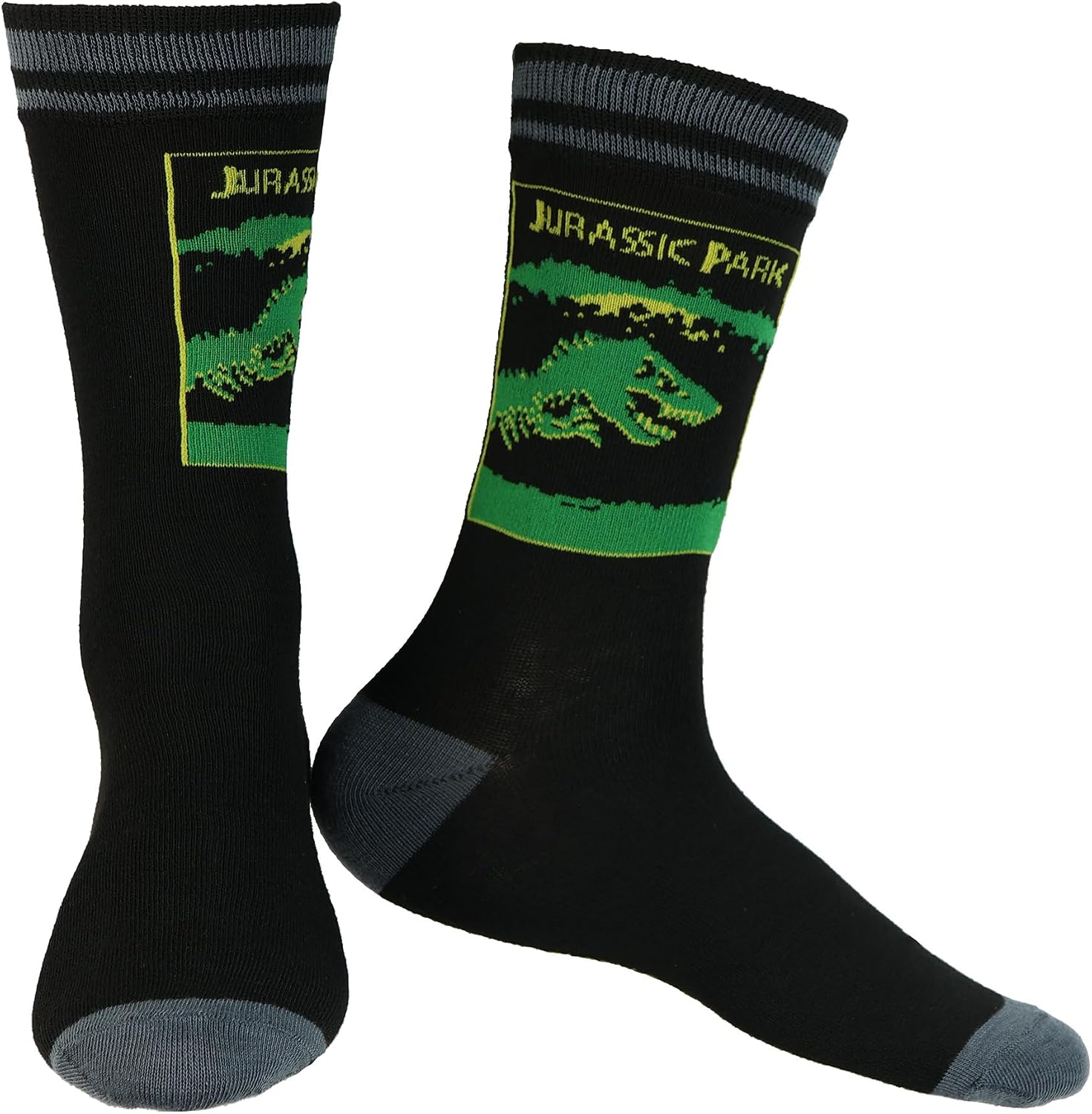 Seven Times Six Jurassic Park Socks Men's Dinosaur T Rex Logo Crew Sock 4 Pair OSFM