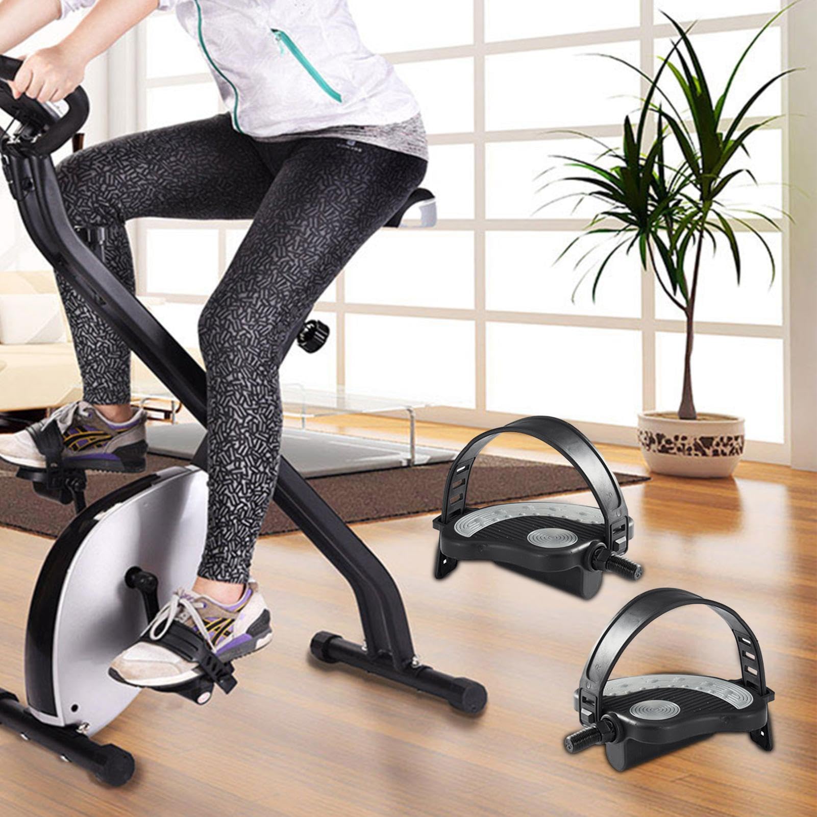 Pedali Per Cyclette Fityle - 2 Pezzi Con Cuscinetti Sigillati E Cinghie Antiscivolo - Nero - 4
