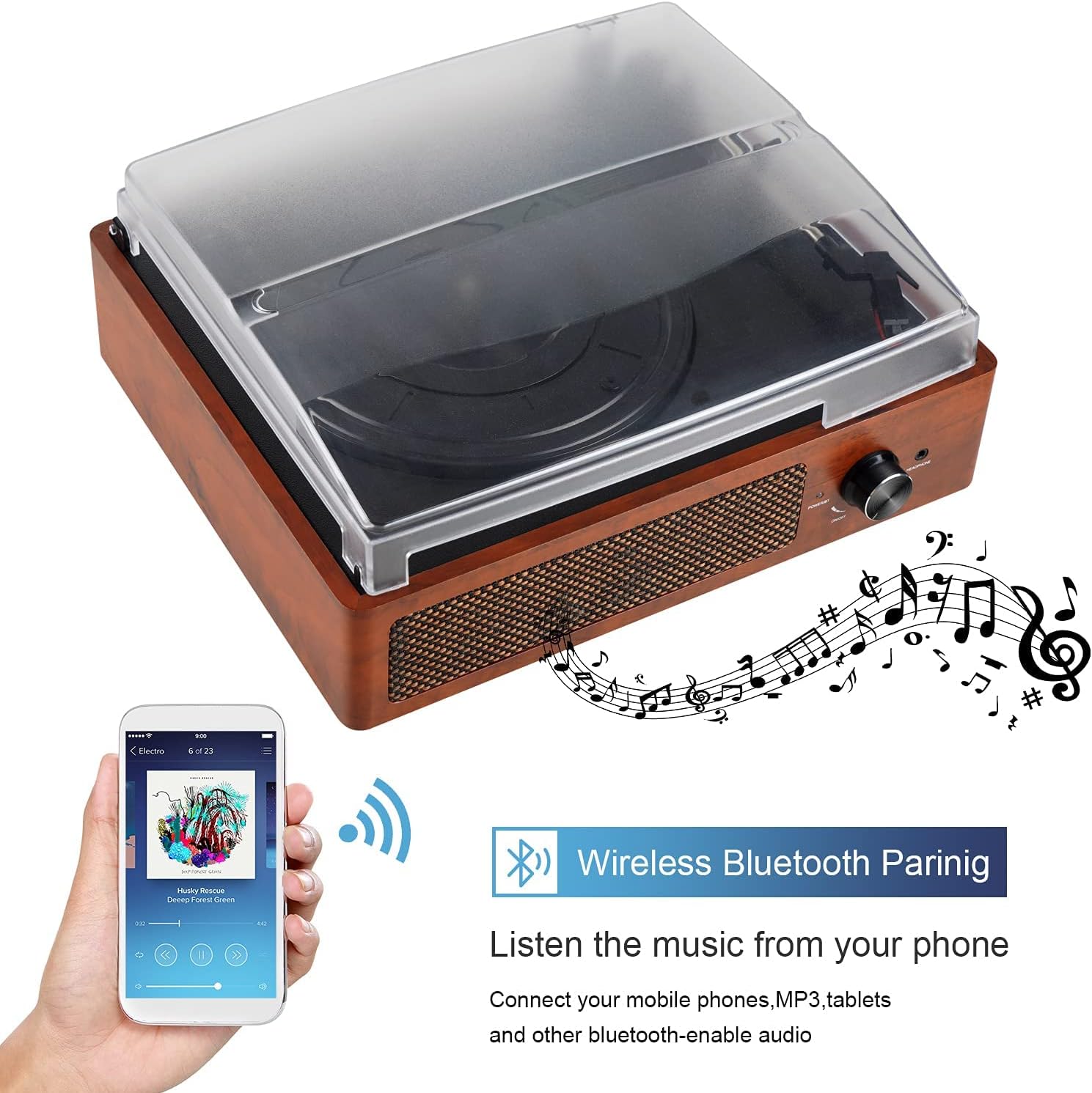 Best Seller Vinyl Record Player Bluetooth Turntable 3 Speed Vintage LP Record Player with Built in Stereo Speakers Belt Driven Portable Nostalgic Phonograph