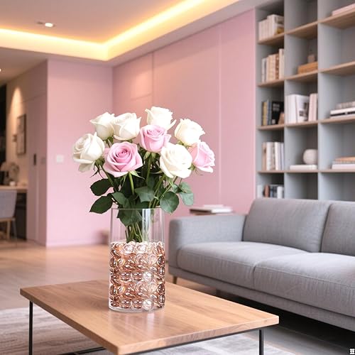 Miniatura 3 de FUTUREPLUSX Canicas de vidrio plano rosa de 1 libra, rellenos de jarrones, gemas para pecera, mármoles de vidrio decorativos para jarrones, acuario,