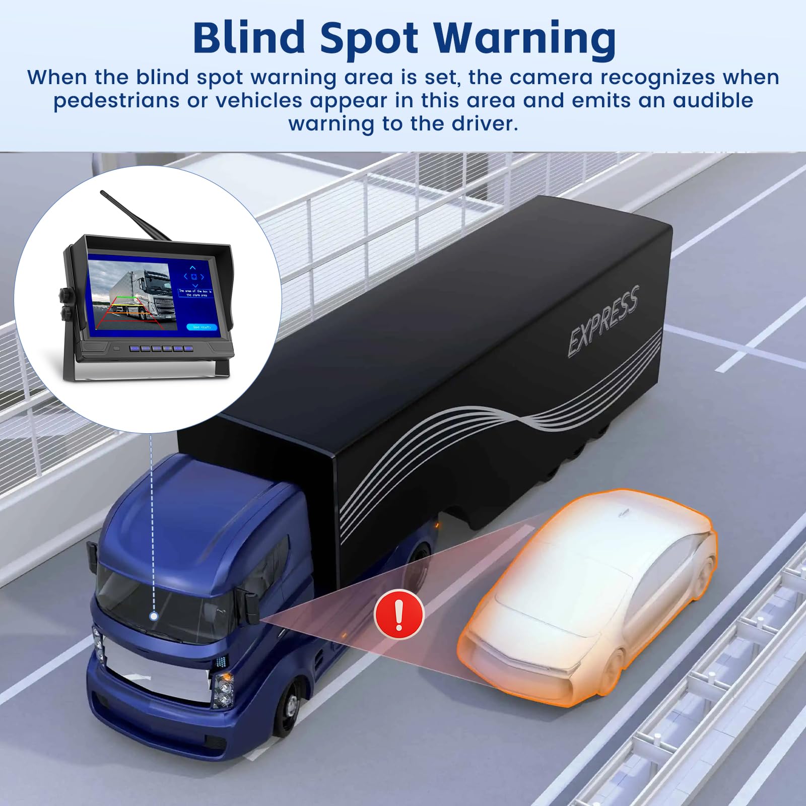 Inefala AHD Cámara de Visión Trasera Kit Inalámbrico con Monitor de 7 Pulgadas, Cámara de Marcha Atrás con Impermeable IP68, BSD, Visión Nocturna, para LKW Bus Van SUV (DC 12V-24V)
