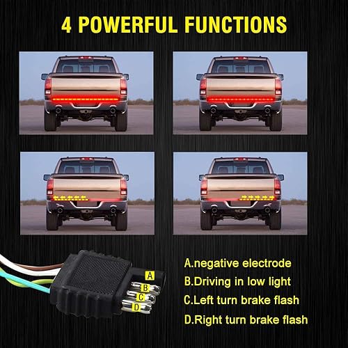 Miniatura 8 de Arrow - Tira de luz para puerta trasera de camión de 60 pulgadas, 528 LED, luz estroboscópica de freno rojo secuencial ámbar