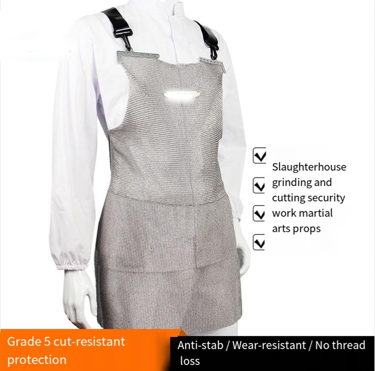 FUELIX Delantal Delantal Resistente A Cortes, Delantal De Metal De Acero Inoxidable Delantal Protector De Trabajo De Seguridad De Carnicero, Correas De Hombro Ajustables 55 * 70cm