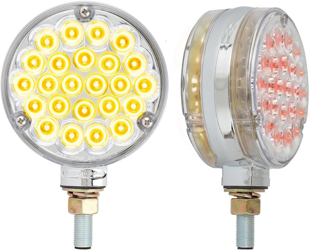 GG Grand General 78360 Amber/Red 4" Round Double Faced Pearl 24-LED Pedestal Light with Chrome Die Cast Housing