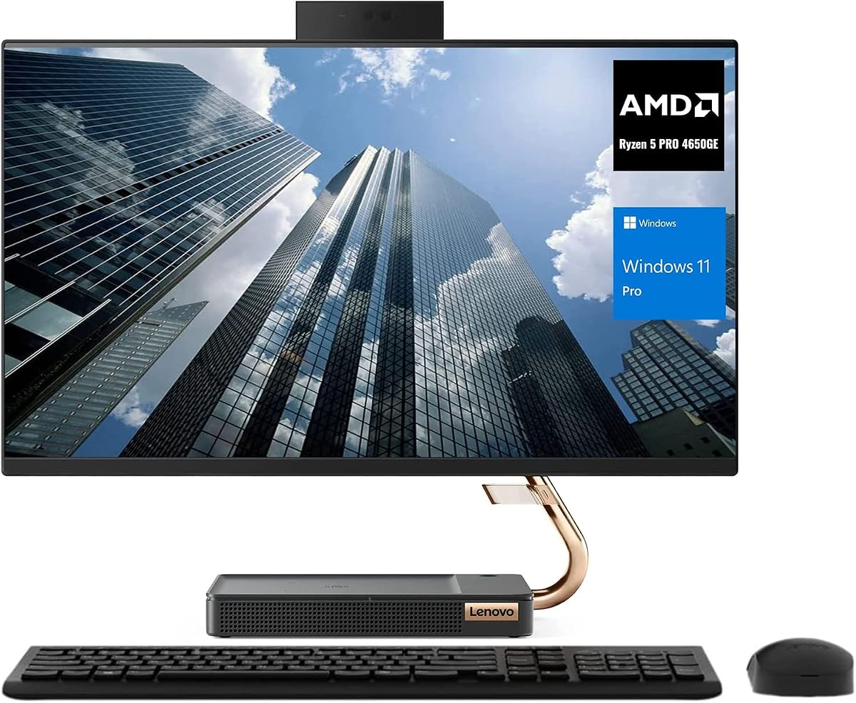 Lenovo Ideacentre A540 Business All-in-One Desktop, 23.8" FHD Screen, AMD Ryzen 5 Pro 4650GE, 16GB RAM, 1TB SSD, Webcam, HDMI, Wi-Fi, Wireless Keyboard & Mouse, Windows 11 Pro, Black