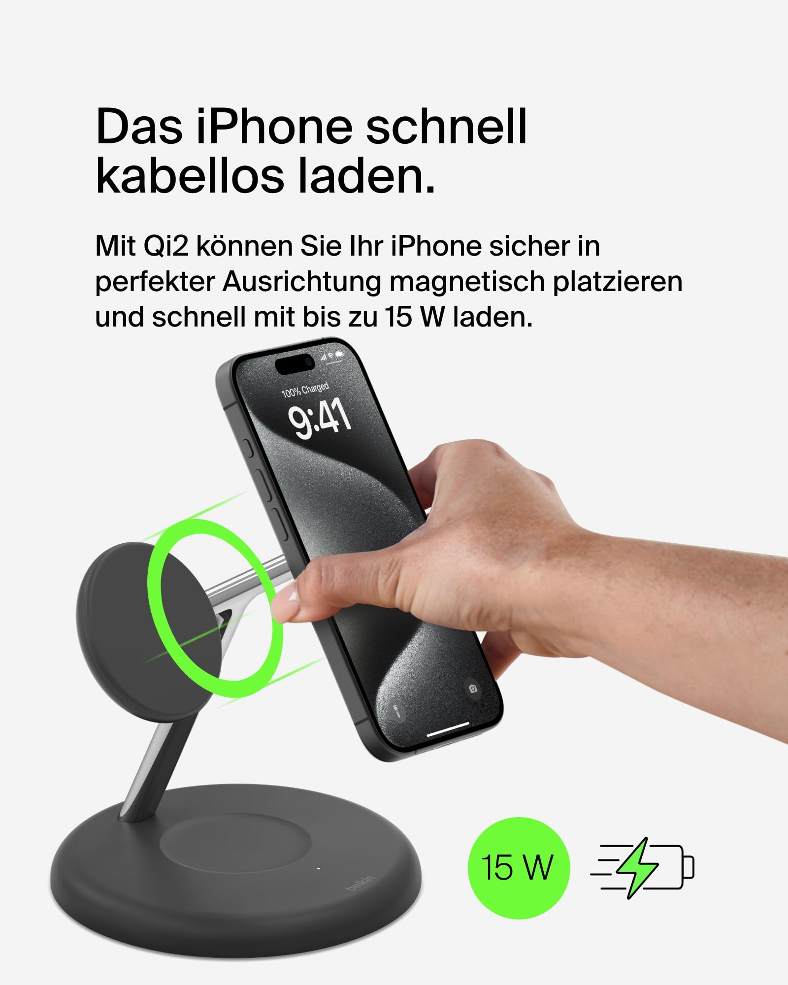 Belkin BoostCharge Pro Kabellose 3-in-1-Ladestation mit Qi2, 15W, MagSafe Kompatibel, Ladegerät Induktive für iPhone 17, Air, 16, 15, Pixelsnap, AirPods, Apple Watch, inkl. Netzteil – Schwarz