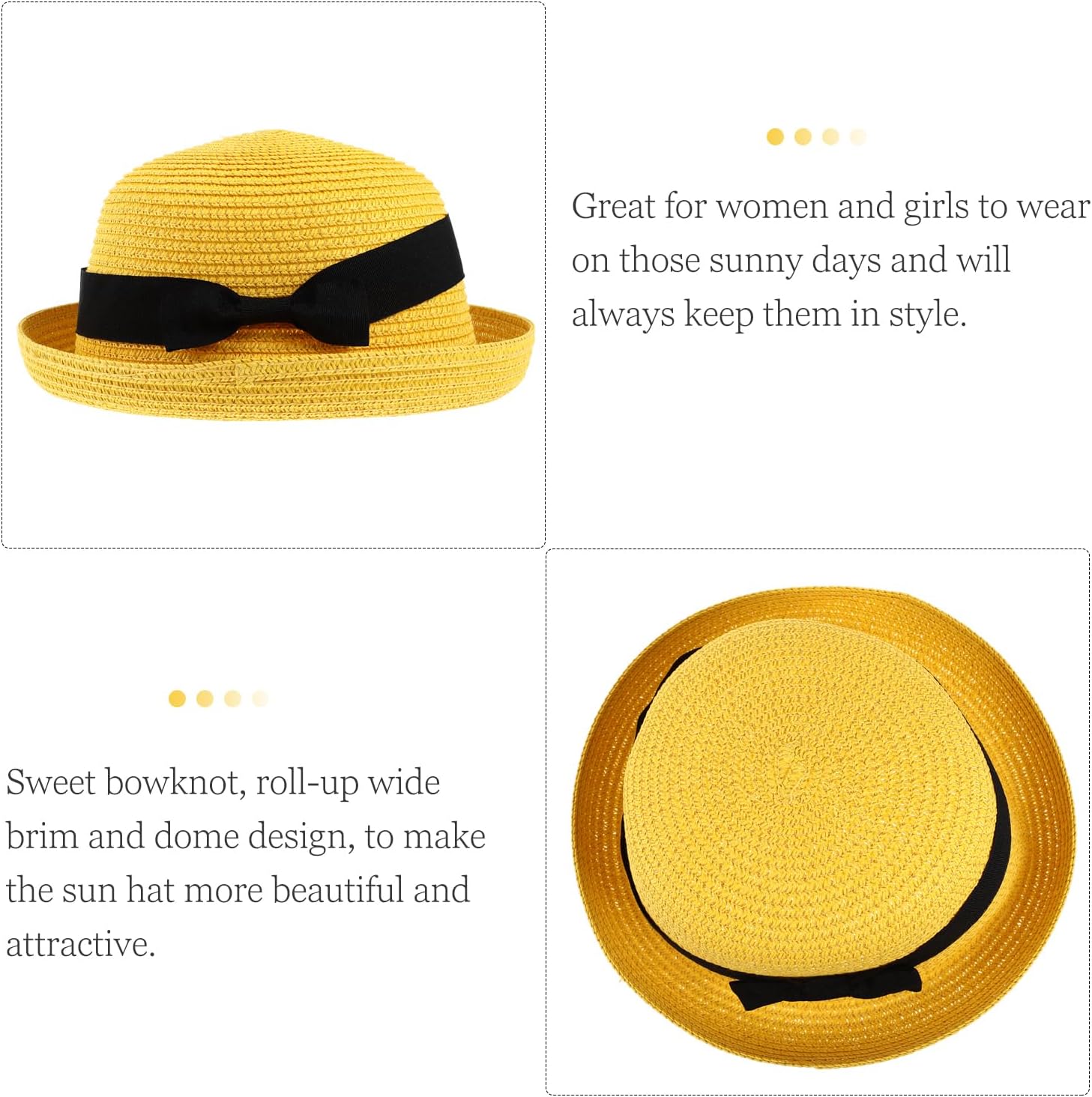 PRETYZOOM Women Straw Dome Sun Hat with Bowknot Roll-up Wide Brim Summer Beach Packable Fishing Sports Hat - Image 7