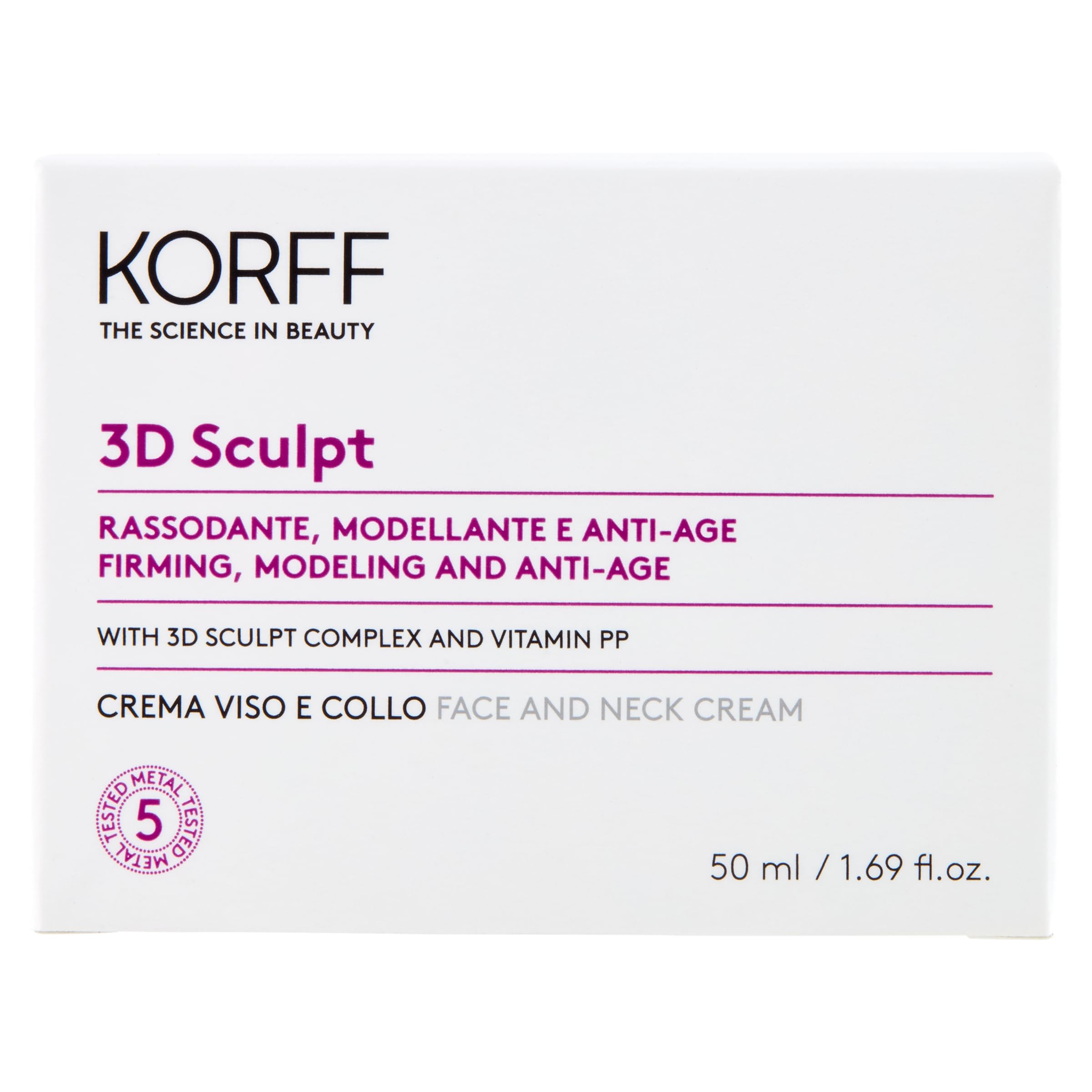 KORFF 3D Sculpt Crema Antirughe Viso e Collo, Formula Anti-Età Rassodante e Nutriente, 50ml