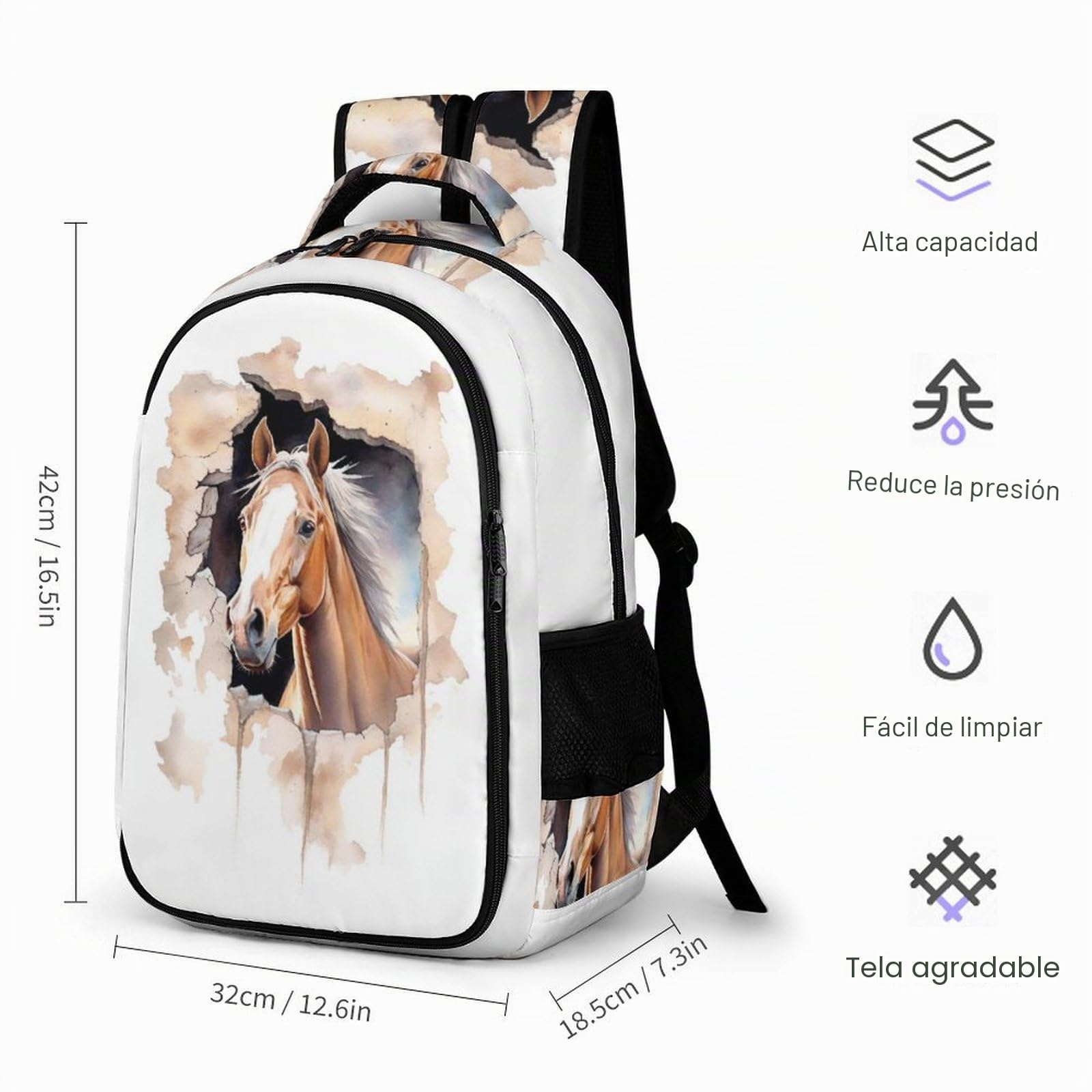 Caballo Mochila Para El Colegio Estudiantes Infantil Mochila Escolar Personalizada Para Estudiantes De Secundaria, Impermeable Y Resistente Al Desgaste.