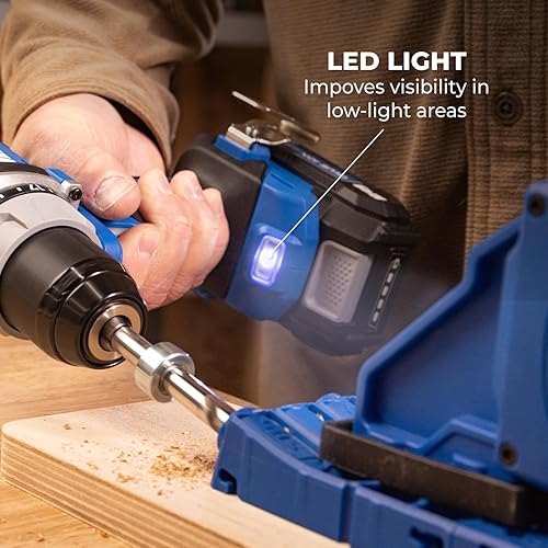 Miniatura 7 de Kreg Taladro compacto de 12 pulgada con accionamiento iónico de 20 V, cargador Blue Ion de 20 V y paquete de batería de 2 Ah, taladro inalámbrico