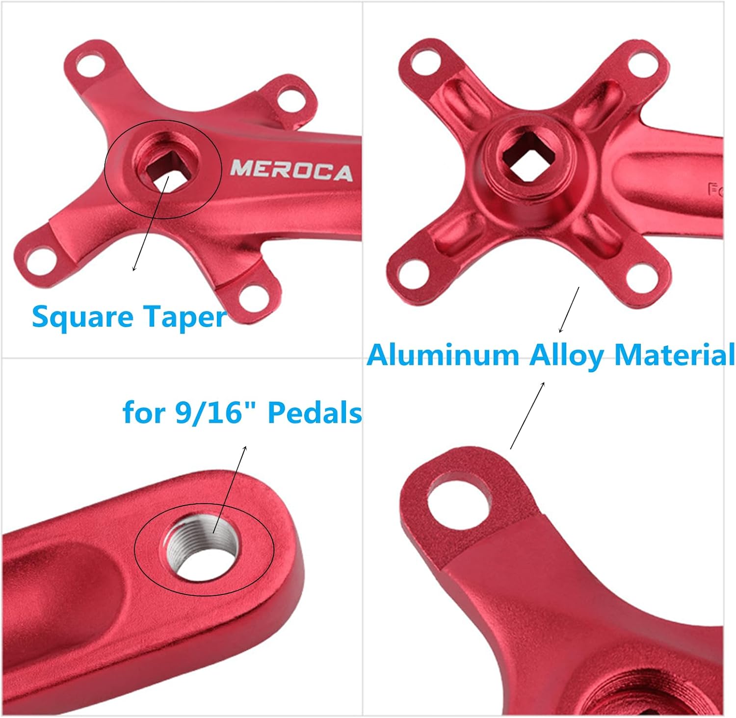 Square Taper Crankset MTB, Mountain Bike Single Speed Crankset, Bicycle Crank Arm Set 170mm 104BCD, Chainring & Bolts, Red