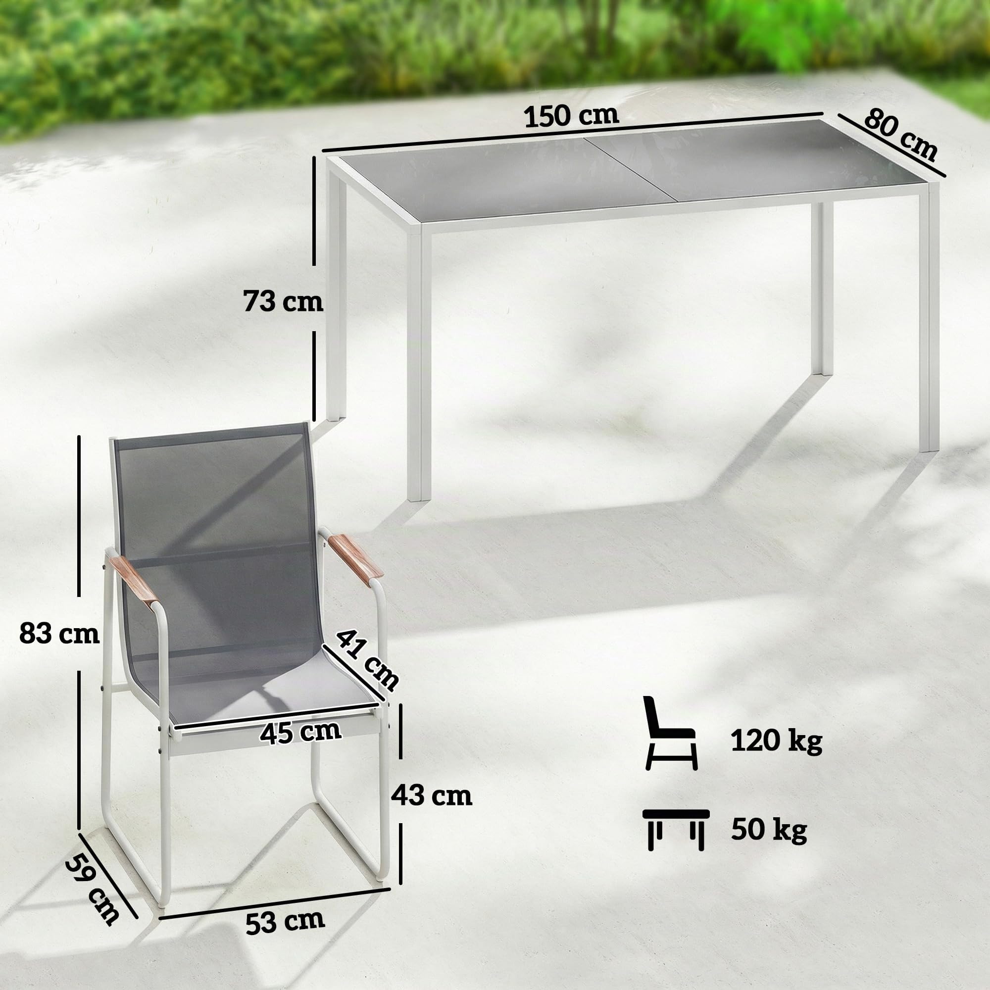 Outsunny Set da giardino composto da tavolo e sedie, 7 pezzi, mobili da giardino per esterni con tavolo in vetro temperato, 6 sedie decorative traspiranti, struttura in acciaio resistente alle