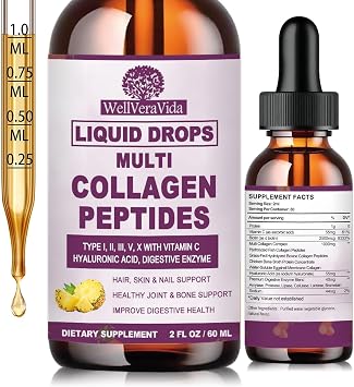 Liquid Collagen for Women & Men, Multi Hydrolyzed Collagen Peptides | Fast Acting Hidrolizado Collagen Types I, II, III, V, X, Proteins w. Hyaluronic Acid, Biotin Vitamin C for Hair, Skin & Nails