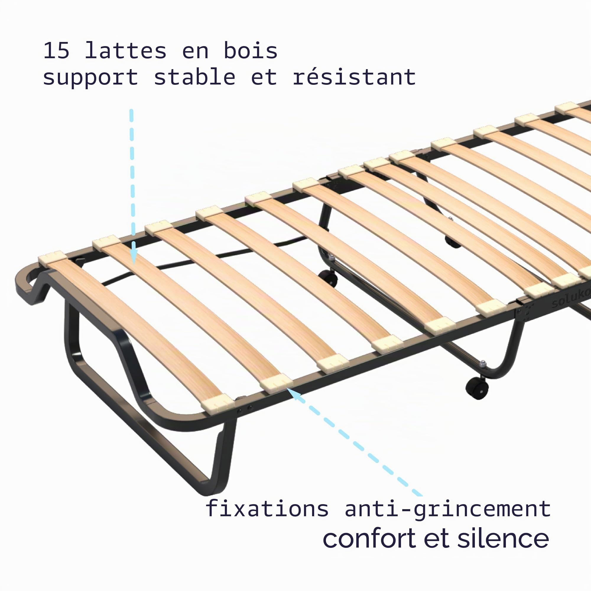 soluko Lit Pliant 80x200 avec Sommier à Lattes, Matelas en Mousse à Mémoire de Forme, Housse Anti-Poussière Incluse, Structure Robuste avec 4 roulettes – Made in Italy