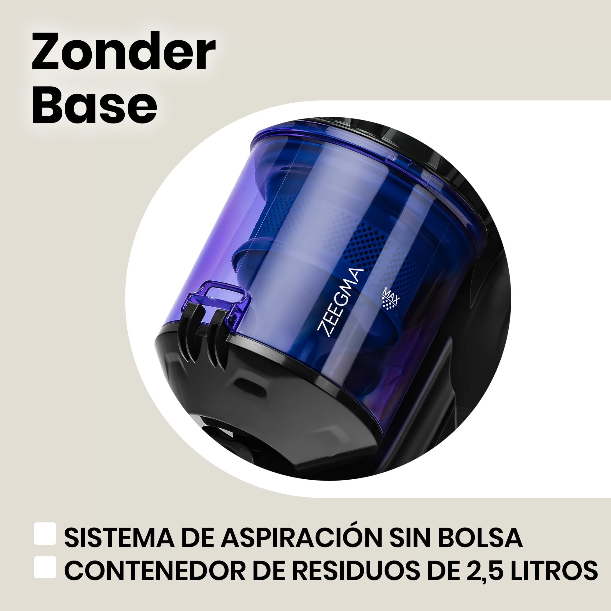 Lionelo Zeegma Zonder Base Aspirador aspiradorb 899W ciclónico sin Bolsa de Alta Potencia de succión 2 filtros HEPA H13 y Lavables Depósito de Polvo Apto para alérgicos 2,5 litros Negro | Alta capacidad de succión, 2 HEPA H13 y filtro lavable, apto para a