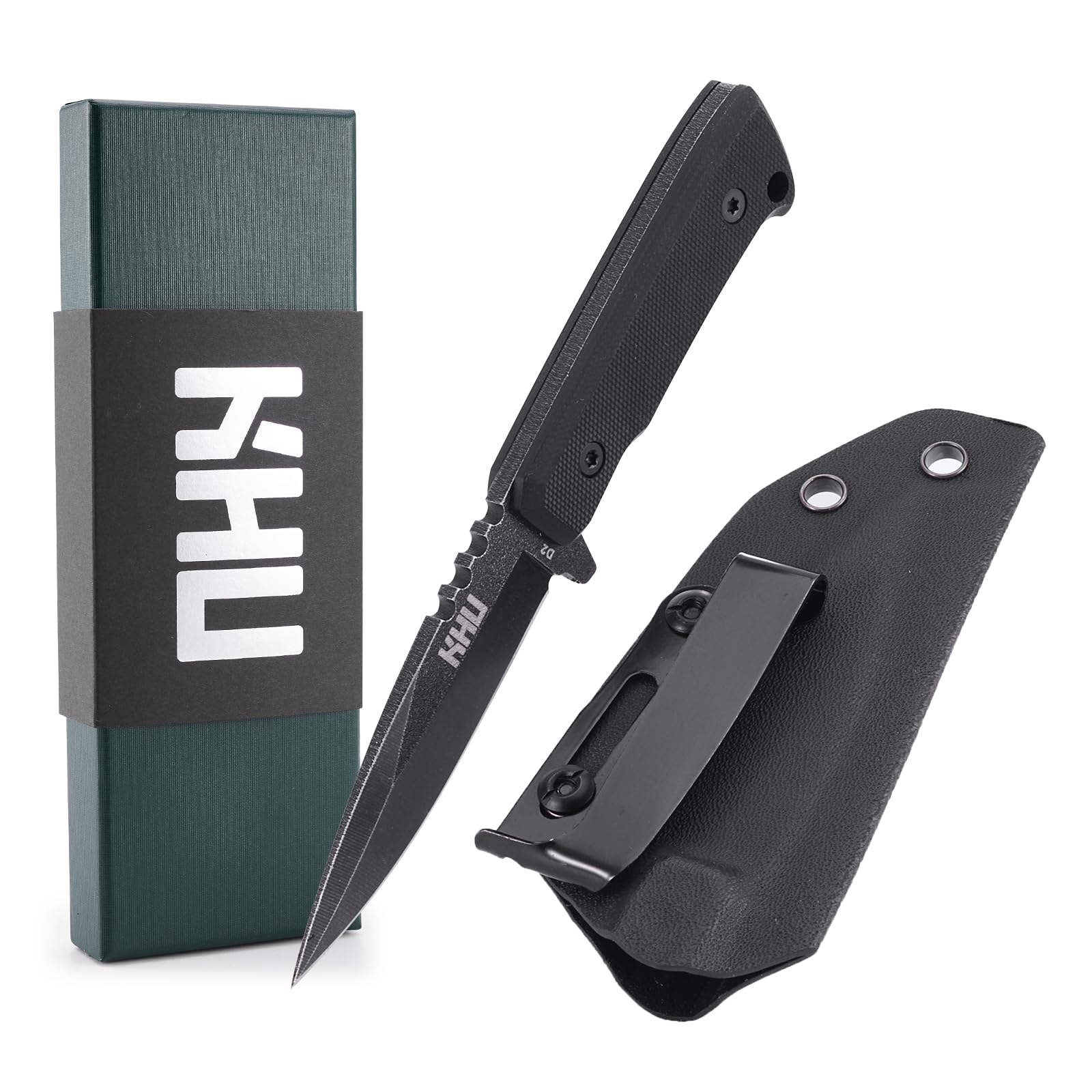 KHU Mini messer Outdoor Messer Jagdmesser Feststehende Klinge Survival Messer Bushcraft Messer - D2 Stahl, G10-Griff - Outdoor Jagd Camping - Mit Kydex Scheide - (13A-Neu)