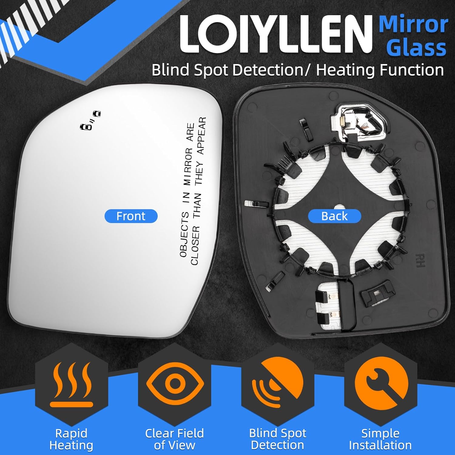 Passenger Side Mirror Replacement for Ford Maverick 2022 2023 2024 - Right Side Mirror Glass, Rear View Mirrors Glass with Power Heated & Blind Spot