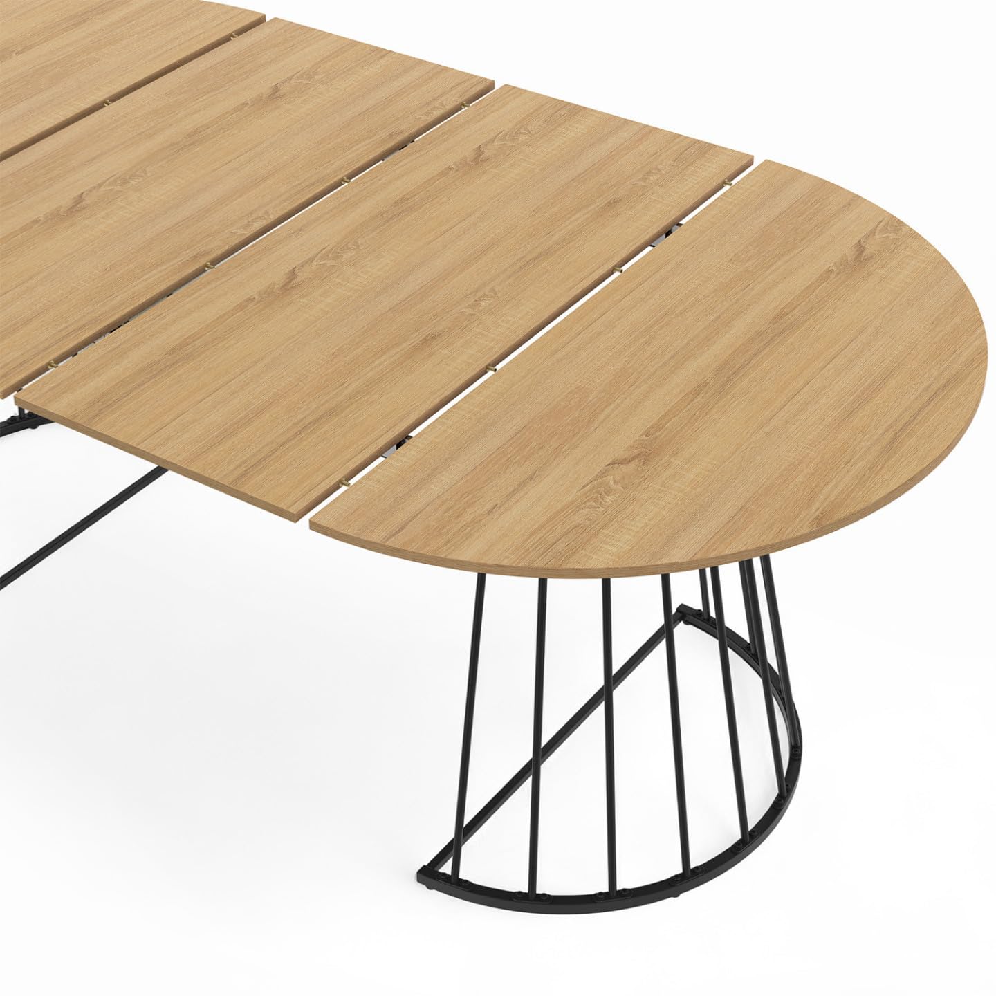 IDMarket Yuna – Mesa de comedor extensible redonda para 4-10 personas, madera y negro, 110-200 cm