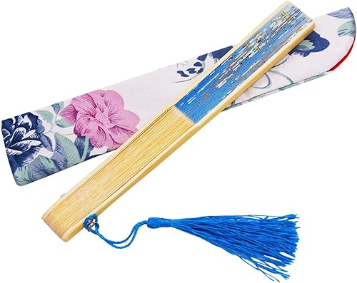 Miniatura 6 de Amajiji Encantadora elegante y moderna mujer hecha a mano de seda de bambú 8.27 "(21 cm) bolsillo plegable bolsillo ventilador de mano (negro)