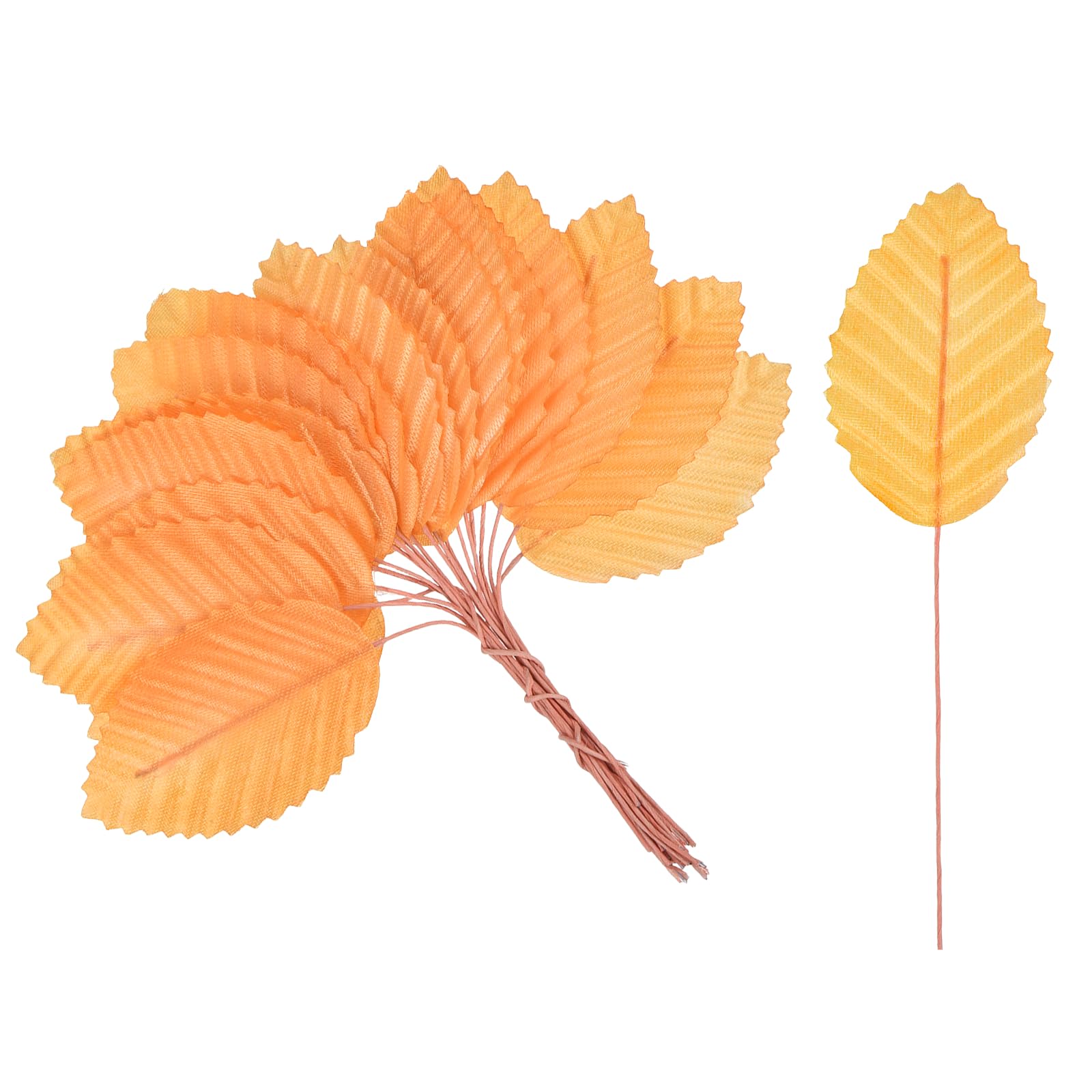 sourcing map 100Pcs Artificial Silk Leaf, Fabric Floral Fake Wire Crafts Leaves for Crafts Home Decorative Christmas Party Decoration Flowers Garland Wedding Decoration, Orange