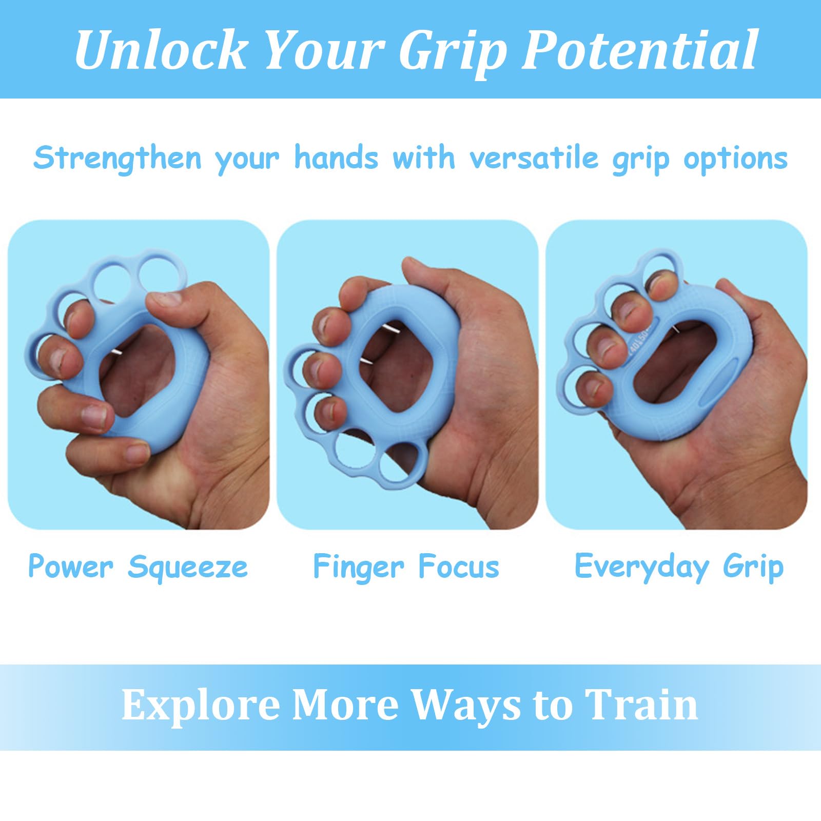 Fortalecedor de agarre de mano y ejercitador de dedos, 3 niveles de resistencia (20-50 libras), diseño ergonómico de silicona, para rehabilitación, artritis, terapia, ideal para músicos, escaladores