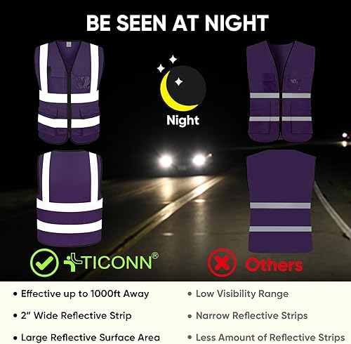 Vista 66 de TICONN Chaleco de seguridad reflectante de alta visibilidad clase II chaleco de malla para mujeres y hombres cumple con las normas ANSI Blanco
