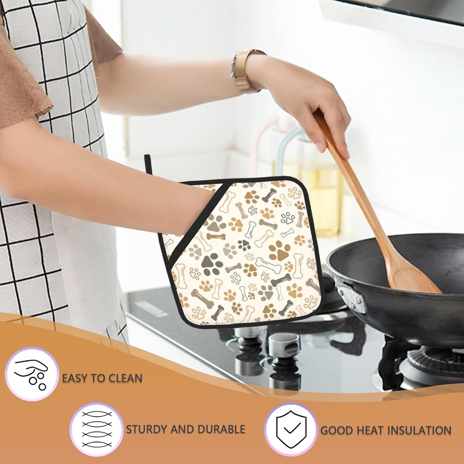 Dog Cat Paw Print Bones Pot Holder Set of 2,Kitchen Heat Resistant Potholder for Women Men BBQ Cooking Baking - Image 4