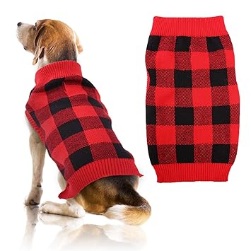 QBLEEV Dog Sweater Vest Turtleneck Dogs Knitted Sweatshirt with Harness Hole??Cold Weather Puppies Grid Pullover Pajamas?? Fall Winter Pet Warm Clothes Christmas Costumes for Small Medium Dog