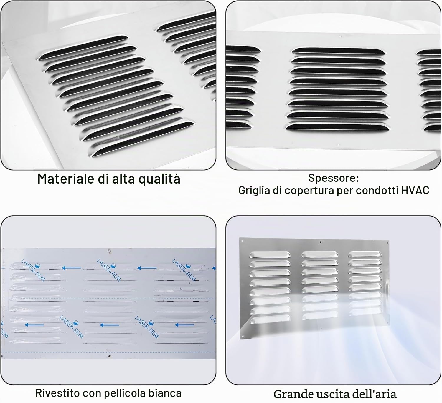 Griglia di ventilazione in alluminio, 600 x 300 mm, quadrata in metallo zincato, griglia di ventilazione per parete laterale e soffitto (600 x 300 mm)