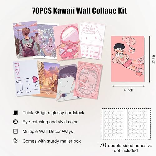 Miniatura 5 de KBKBART Kit de collage estético de pared de anime, 70 piezas de decoración de habitación Kawaii, juego de tarjetas impresas de dibujos animados