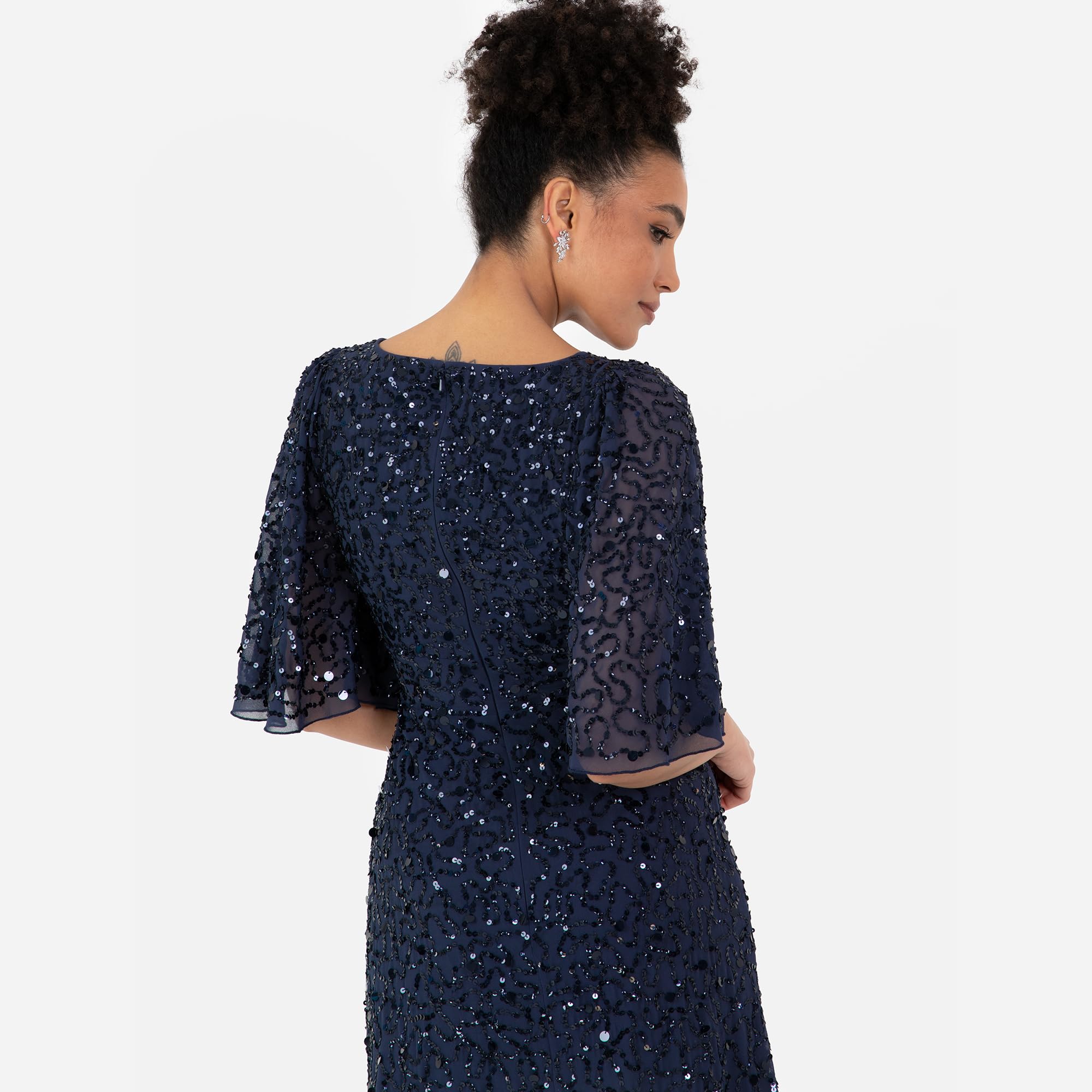 Maya Deluxe Damska sukienka maxi, dekolt w serek, krótka sukienka aniołowa, wybijana linia A Bridesmaid Wedding Guest Prom Ball Gown, granatowa, 44, granatowy, 44