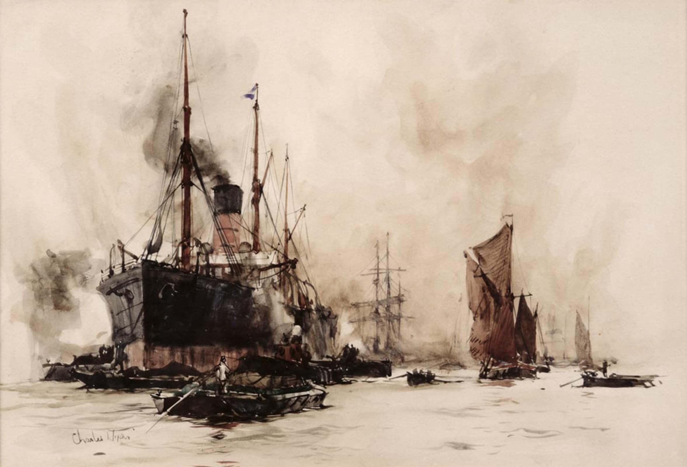 ARTXLXXBN Famous Prints Artwork Pictures Poster Painting Art Coal Bunkering by Charles Edward Artwork Landscape Pictures for Home Decor 60x90cm