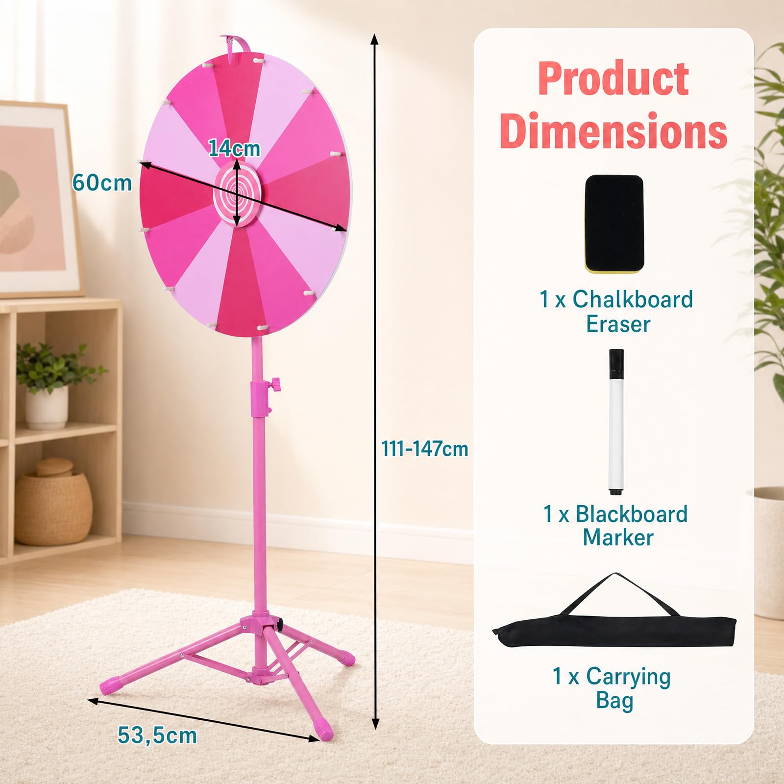 HOMASIS Glücksrad 60cm mit klappbarem Ständer & 12 Fächern