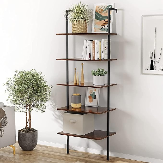 5 Shelf Modern Ladder Shelf, 71 Inches Wall Mounted Ladder