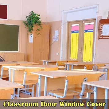 SmoothNovelty 2 Pcs Classroom Door Window Cover Pencil Curtains Decoration