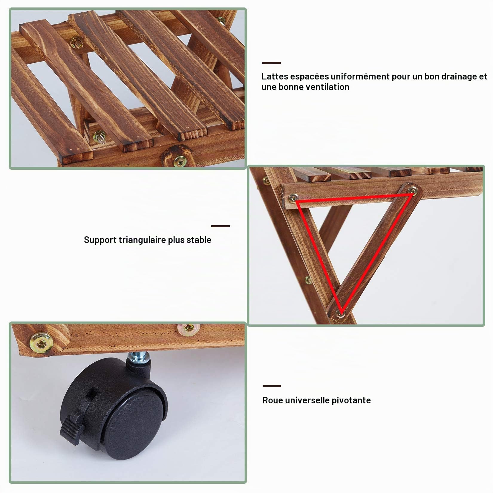 unho Porte Plante à Roulettes, Étagère Plantes Bois avec 6 Tablettes, Support Pot de Plante, Capacité de Charge Max 38kg, Conçu Pour Jardin, Balcon, Terrasse - 91x81x25cm