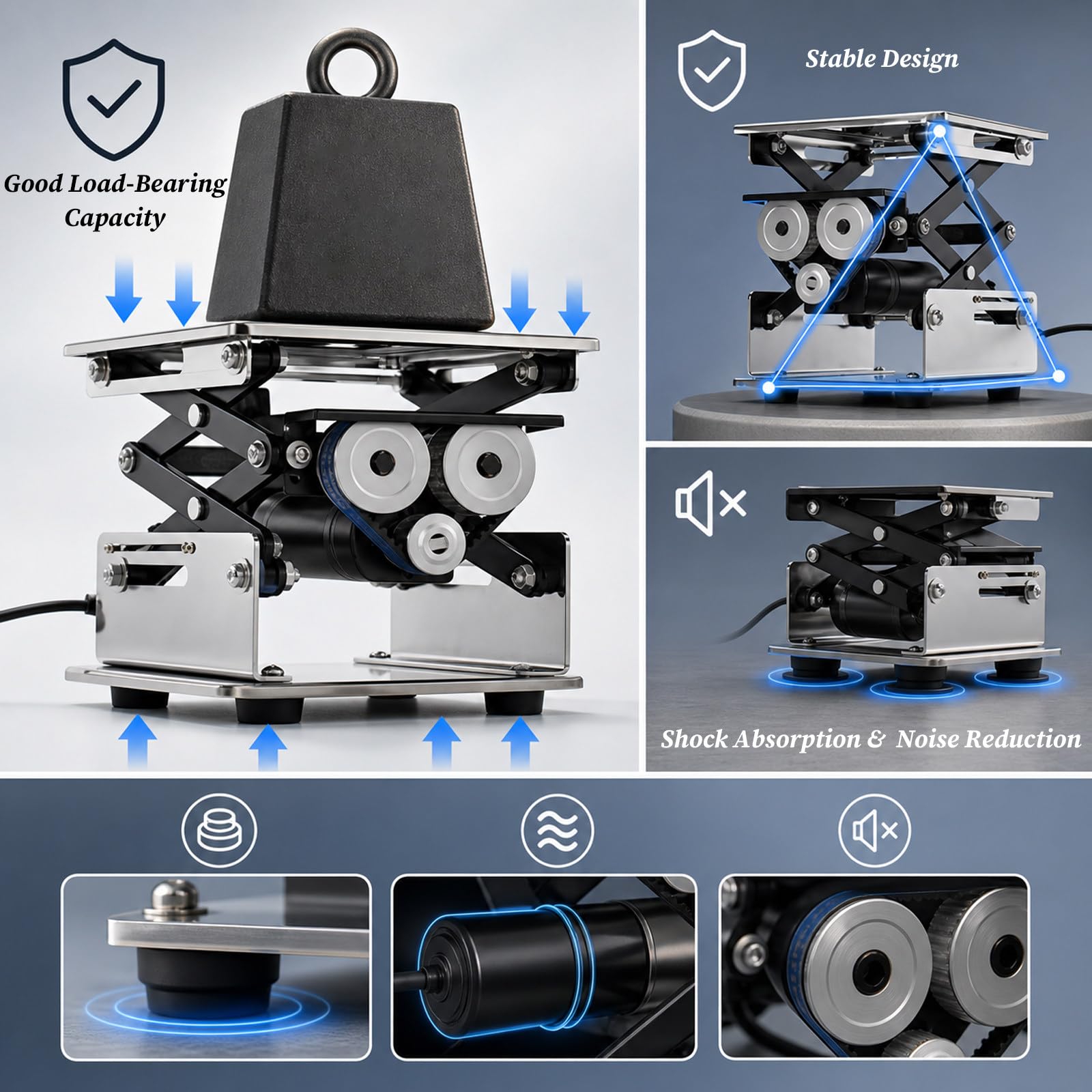Piattaforma di Sollevamento elettrica a Forbice, in Acciaio Inox, Altezza Regolabile, Corsa 200 mm, capacità di carico 10 kg, Ideale per Laboratori e Ricerca scientifica 200 * 200MM