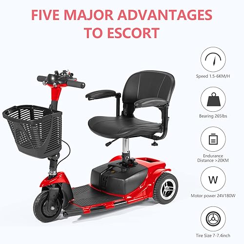 Miniatura 2 de Scooter de movilidad de 3 ruedas, silla de ruedas móvil de energía eléctrica para adultos mayores con luces plegable y compacta, scooter de viaje